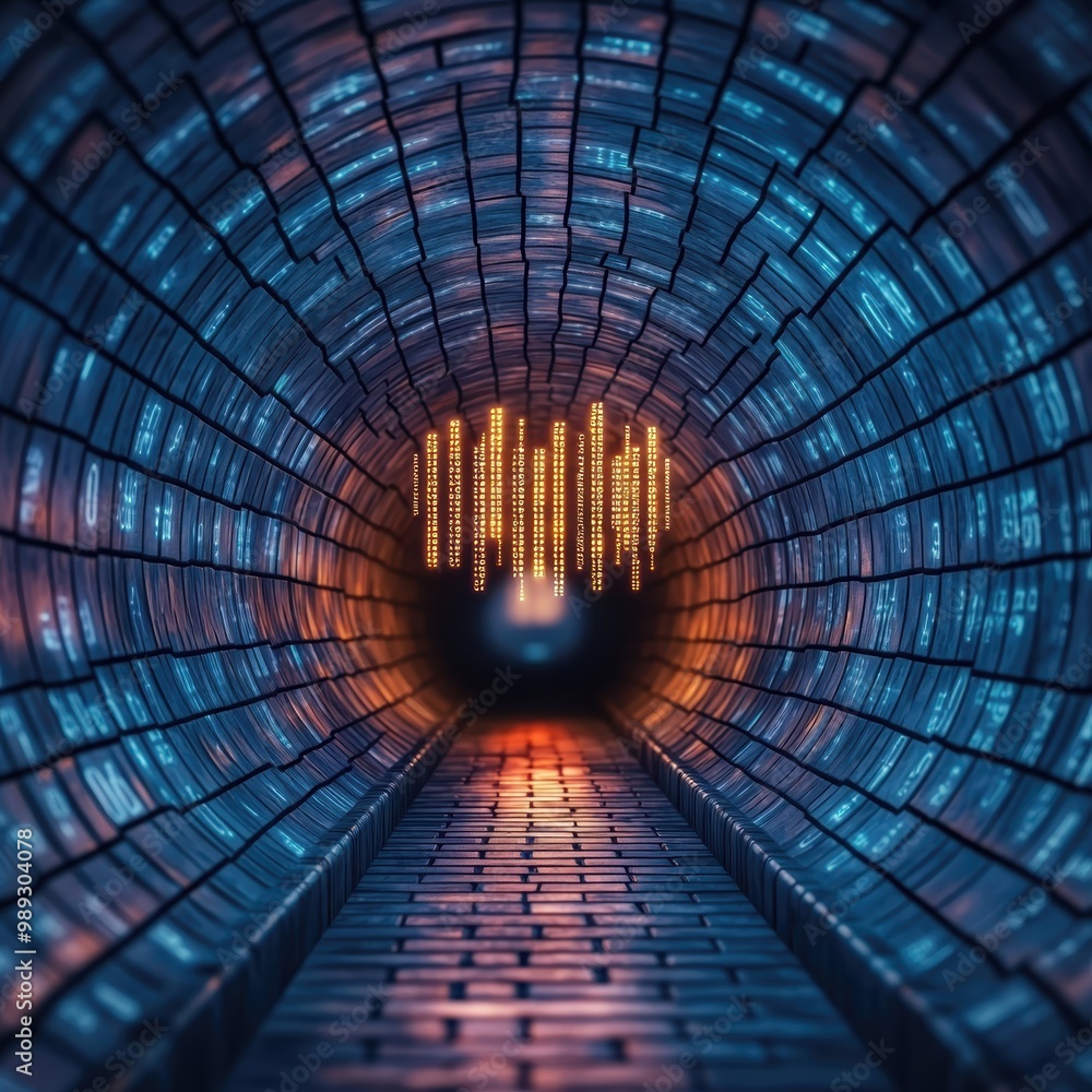 Poster futuristic data stream in a digital tunnel