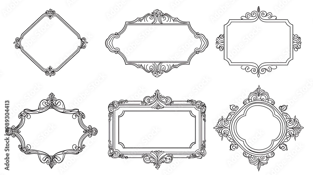 Poster elegant blank label set with ornate borders for designating data fields on white background