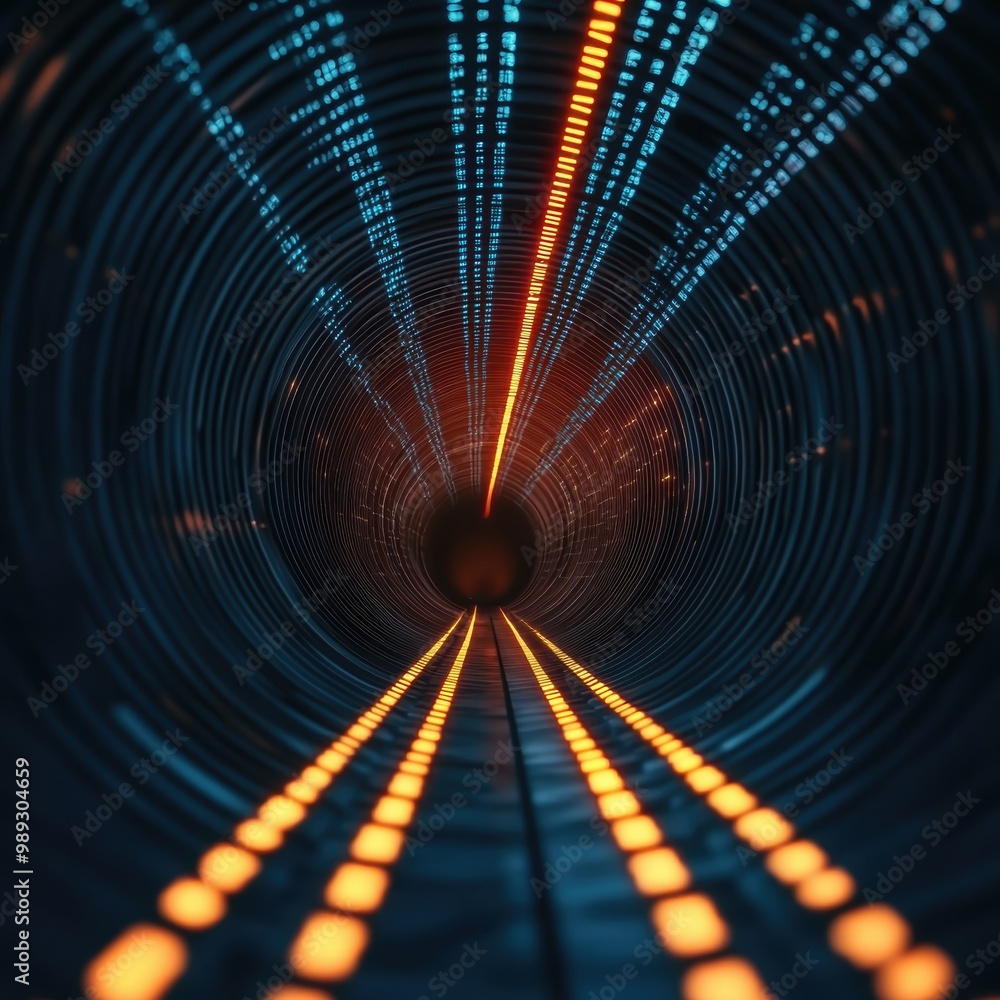 Poster abstract data tunnel with vibrant light patterns