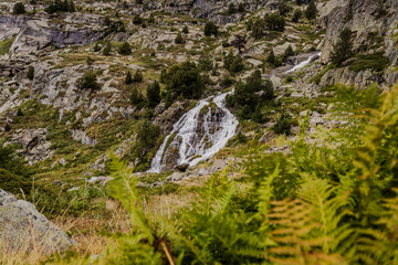 Landscape with Waterfall in the Mountains in Summer at Andorra Vall d'Incles, Soldeu