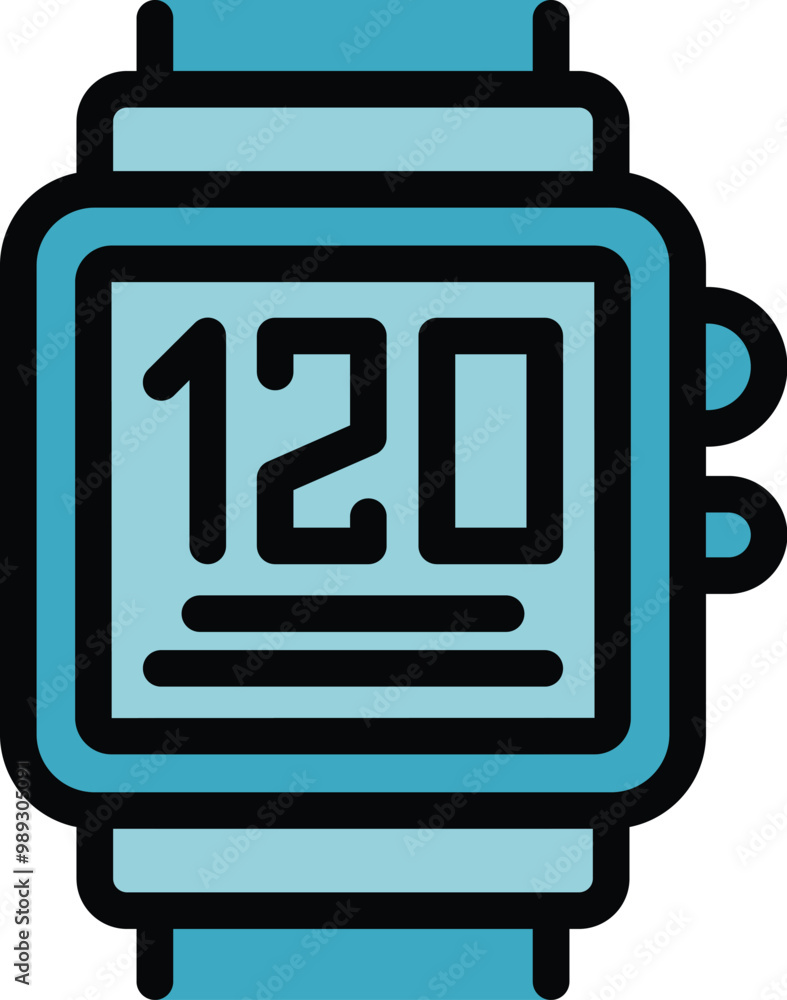 Poster digital wrist watch showing the time on the screen with buttons on the side