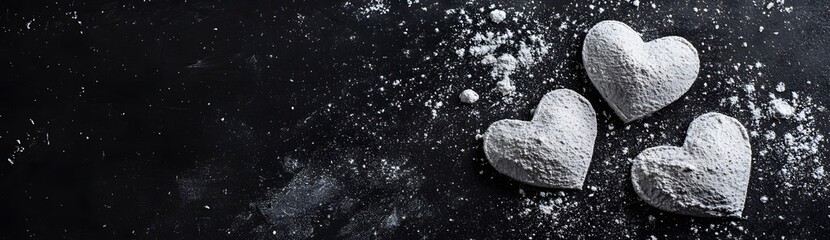 Obraz premium Powdered Hearts on Black Background