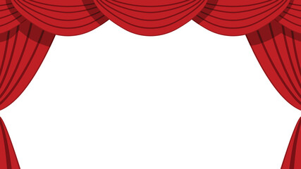 Luxury red silk curtains. Cinema scene, theatre, stage decoration design isolated on white background. Vector illustration