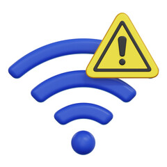 internet wifi symbol with warning sign 3d render illustration