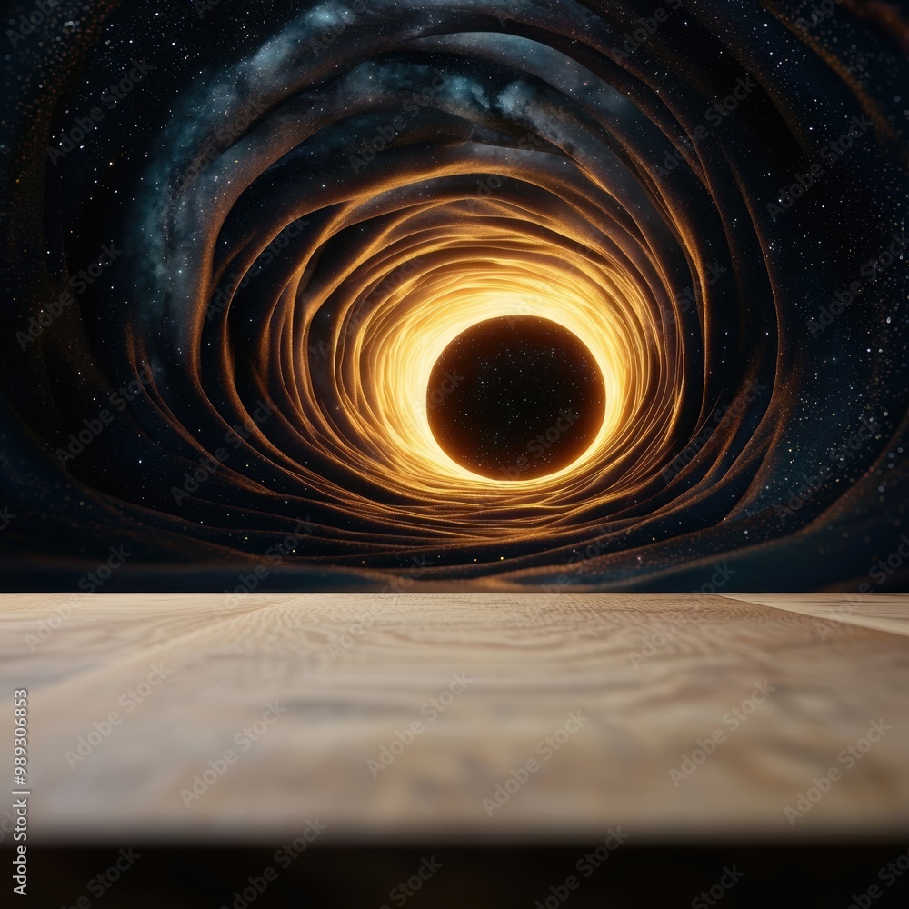 Poster cosmic vortex with dark center in a starry background