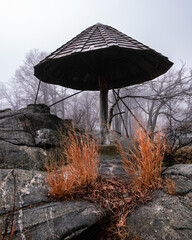 Umbrella Point in fog at Larchmont Manor Park