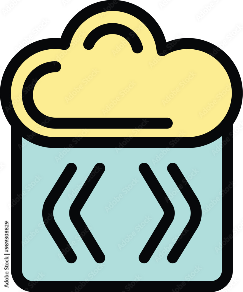 Poster database symbol with a cloud on top is representing cloud computing