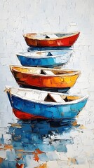 Obraz premium Colorful Boats Oil Painting, Abstract Image, Texture, Pattern Background, Wallpaper, Cover and Screen for Smartphone, PC, Laptop, 9:16 and 16:9 Format