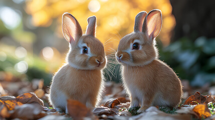 baby rabbits are playing in the meadow