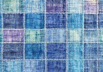 Blue and Grey Checkered Woven Fabric Texture