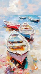 Fototapeta premium Colorful Boats Oil Painting, Abstract Image, Texture, Pattern Background, Wallpaper, Cover and Screen for Smartphone, PC, Laptop, 9:16 and 16:9 Format