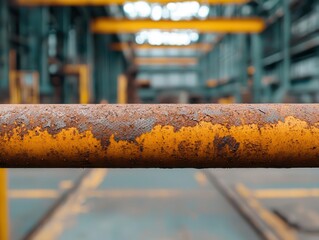 Rusted factory railing overlooking a desolate production floor, Silent witness, End of industry