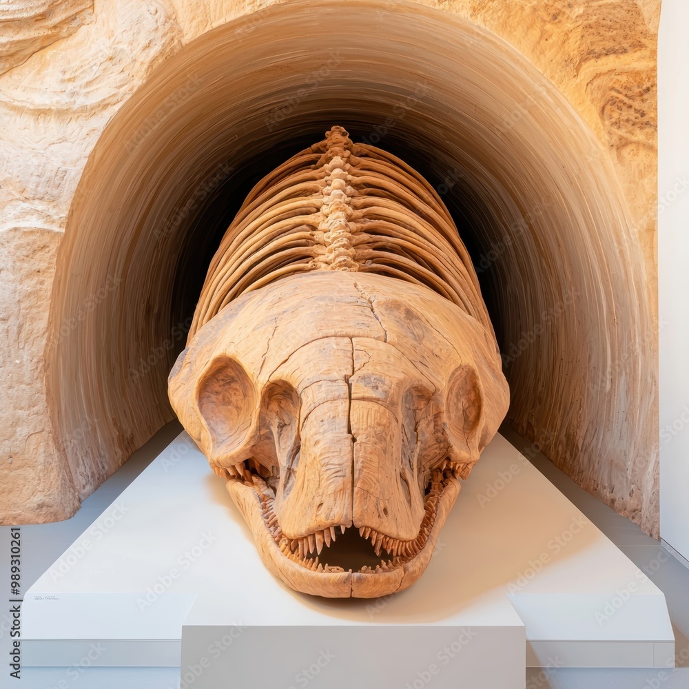 Poster ancient fossil display in a museum gallery