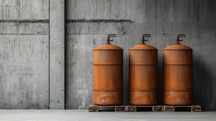 Obraz premium Rusted water tanks inside an abandoned factory, Industrial decay, Forgotten utilities