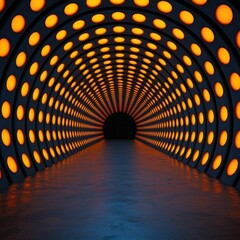 Futuristic Tunnel with Glowing Orange Lights
