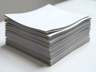 Pristine Crisp Blank Sheets of Paper Stacked Neatly in Dynamic Arrangement Against Minimalistic Softly Lit Background - Perfect for Office Supplies, Stationery, and Creative Projects
