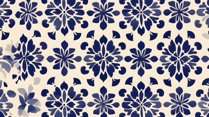 Alhambra Inspired Blue and White Geometric Floral Pattern