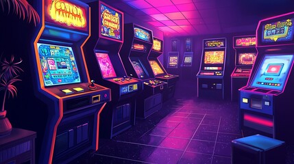 Nostalgic Retro Arcade Fun - Colorful Vintage Gaming Experience, Vector Artwork