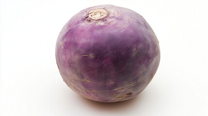 Fototapeta premium A whole light purple rutabaga on a white background. The surface is smooth with small natural scratches