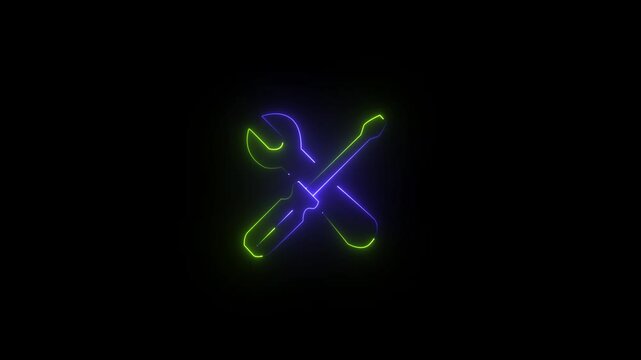 Neon tools hardware icon illustration  Animation.