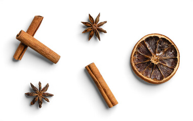 Set of Aromatic Spices and Dried Citrus for Holiday or Culinary Themes
