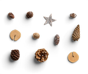 Set of Winter Natural Decor Pinecones Branch Slices Star Bark