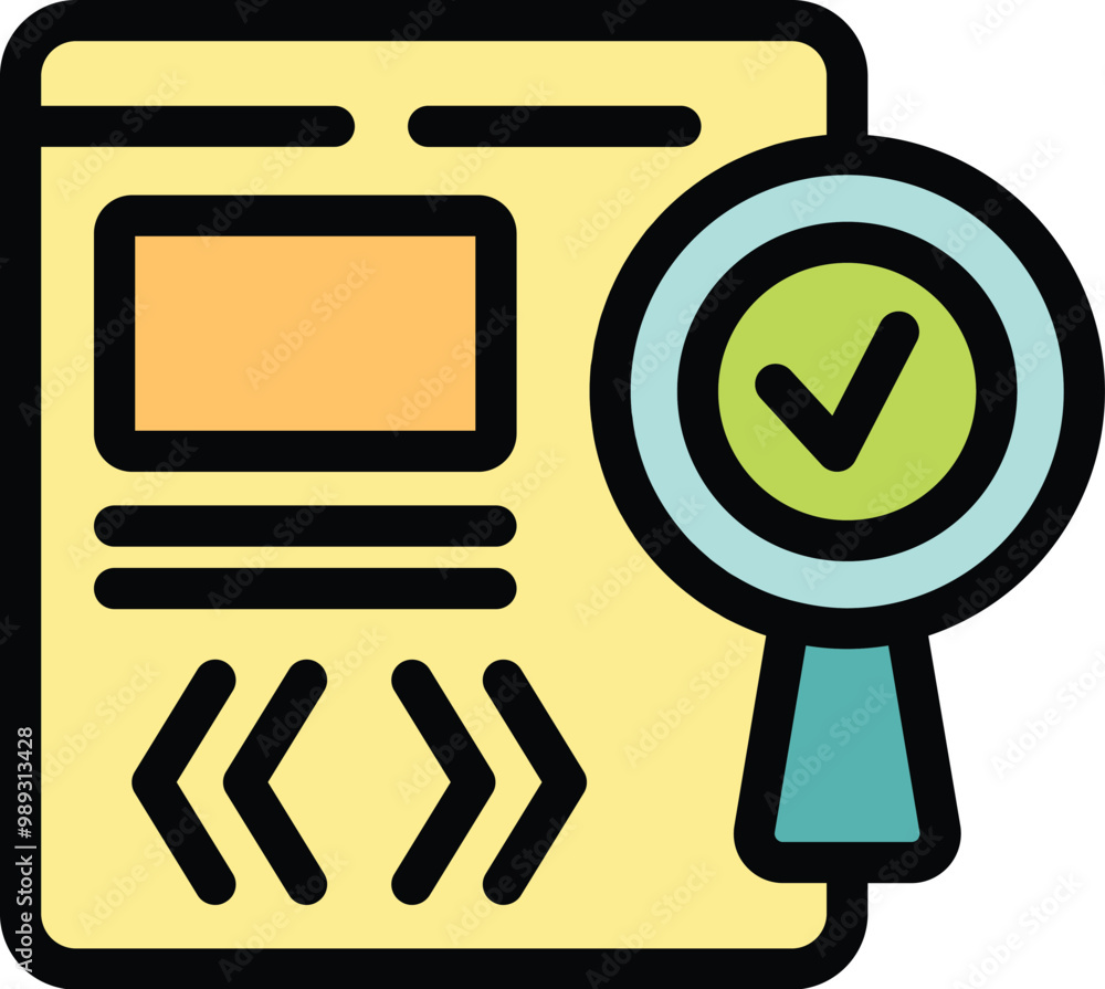 Poster magnifying glass with a green checkmark hovering over a stylized web page, representing the concept 