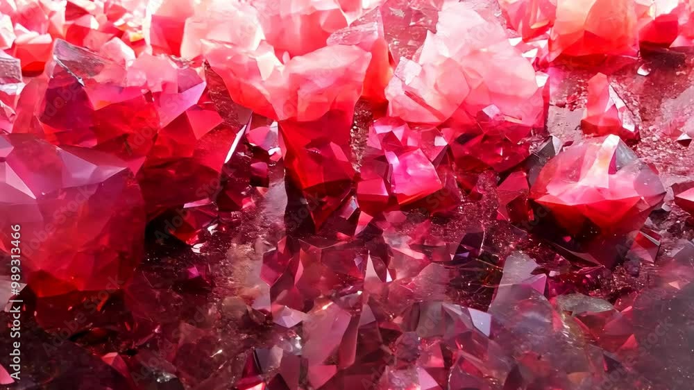 Poster exploring the vibrant beauty of ruby crystals in an artistic close-up display