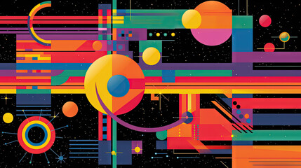 Obraz premium Abstract background with geometric shapes in retro minimalistic style with bright colors