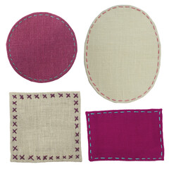 set of labels, linen round rectangular stitch patches