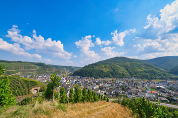 View from the vineyards to the wine town of Dernau, in the Ahrweileiler district, Germany
