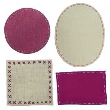set of labels, linen round rectangular stitch patches