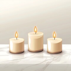 Serene Elegance: Three Minimalist Candles on Marble Countertop - Vector Illustration