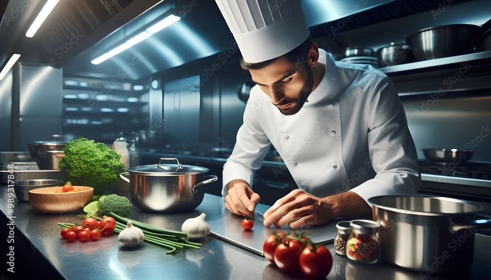 Wall mural chef preparing food in kitchen