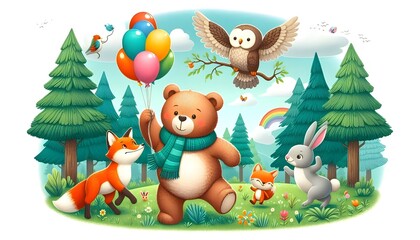 Fototapeta premium illustration animals in the forest