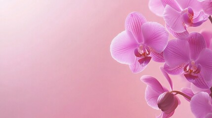 Naklejka premium A vibrant purple orchid in full bloom, set against a pastel pink background for a soft and elegant contrast
