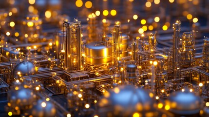 Futuristic Cityscape: Illuminated Mechanical Metropolis