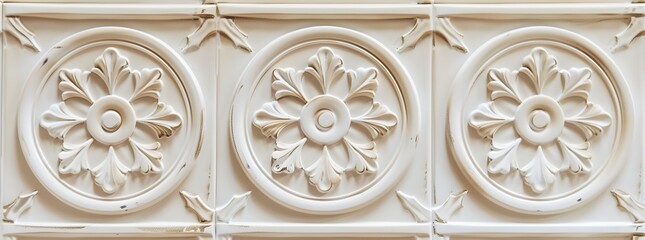 Obraz premium Vintage Floral Tile Pattern Relief Wallpaper