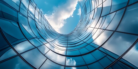 Glass Skyscrapers Reflecting the Blue Sky and Clouds
