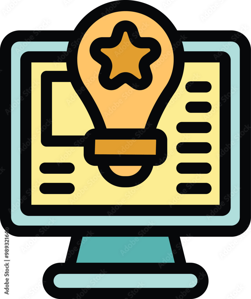 Poster light bulb containing a star is being displayed on a computer screen, representing the concept of on