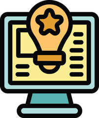 Light bulb containing a star is being displayed on a computer screen, representing the concept of online idea generation