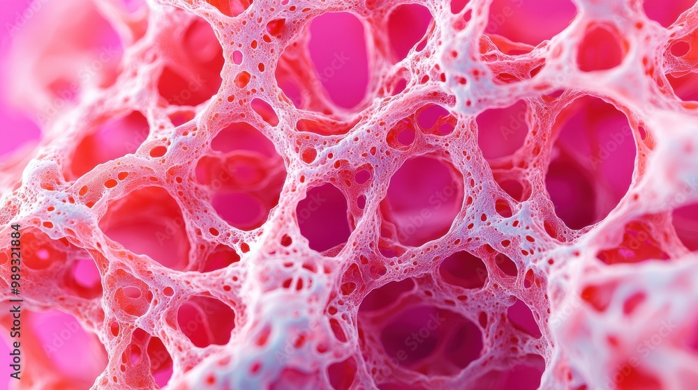 Poster abstract cellular structure with red and pink tones