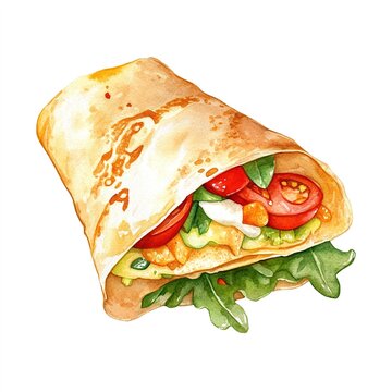 recommend clip art: crepe clipart, fast food element, watercolor style, isolated on white background 