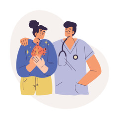 Organ Donation with Woman Donor Character Donating Heart Vector Illustration