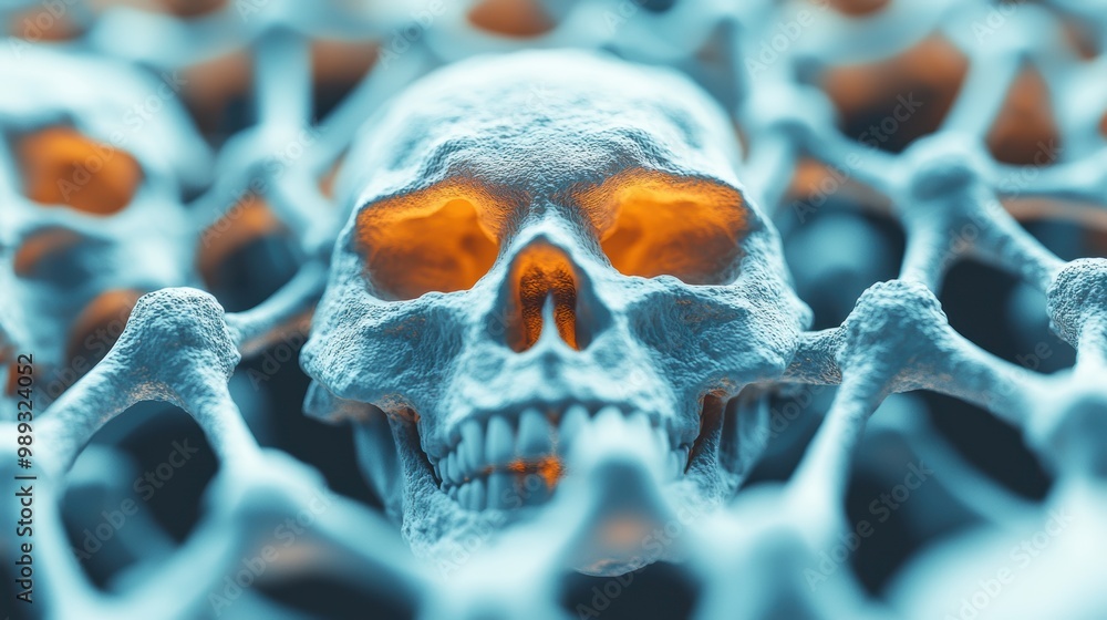 Aufkleber glowing skull surrounded by intricate mesh structure
