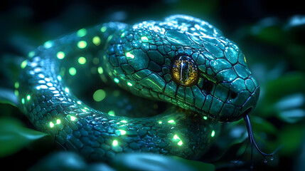 Glowing Green Snake 3D Illustration
