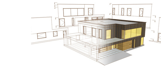 house architectural project sketch 3d illustration
