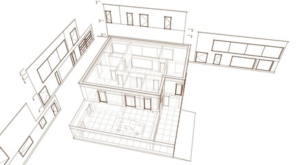 house architectural project sketch 3d illustration