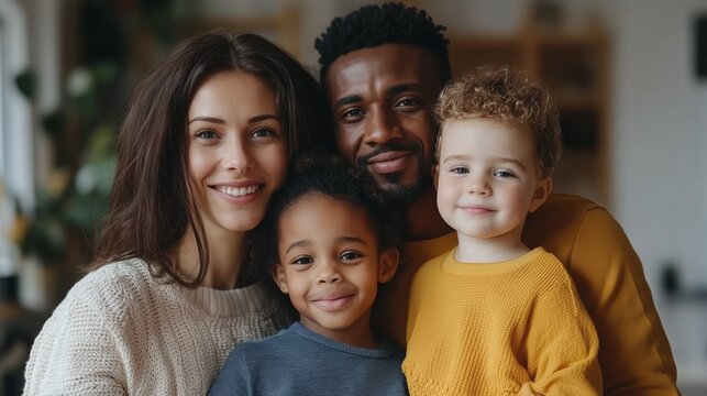 Interracial multinational family and mixed-race children. International marriage