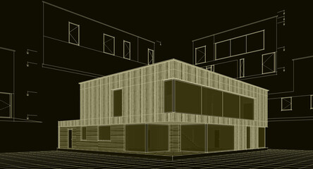house architectural project sketch 3d illustration